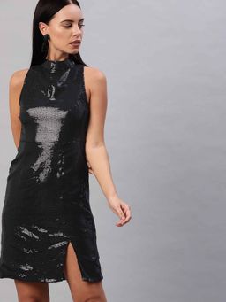 EMBLAZE - Black Sequins Sheath Dress