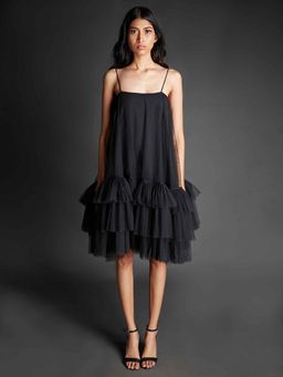 EMBLAZE - Black Tulle Ruffled Solid Dress