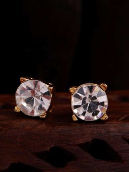 Estele - Gold Plated Elliptical Shaped Stud Earrings with Crystal for Women