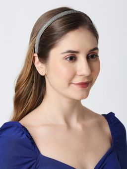 OOMPH - White Crystal Thick Hair Band - Party-Wear - for Women Stylish Latest