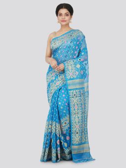 PinkLoom - Women's Soft Cotton Jamdani Saree Without Blouse Piece,Turquoise