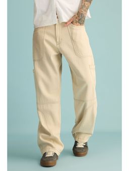 FREAKINS - Men Latte Contrast Cargo Wide Jeans