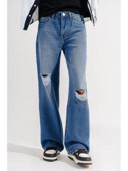 FREAKINS - Men Blue Distressed Wide Jeans