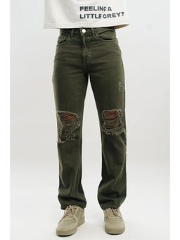 FREAKINS - Men Distressed Straight Olive Jeans