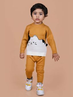 Mama & Peaches - Mustard Cute Kitten Sweatshirt and Joggers (Set of 2)