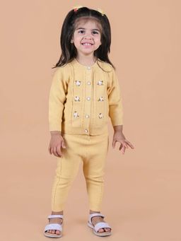 Mama & Peaches - Yellow Flower Cable Knitted Swater and Pant (Set of 2)