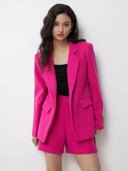 KOTTY - Womens Pink Solid Relaxed Fit Full Sleeve Blazer and Shorts (Set of 2)
