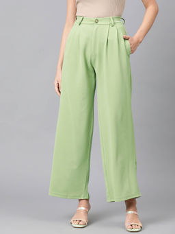 KOTTY - Womens Green High Rise Cotton Blend Relaxed Fit Trouser