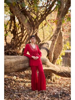 Nirmooha - Red Crimson Diary Kurti and Sharara (Set of 2)