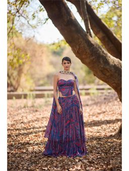 Nirmooha - Womens Katha Embellished Corset with Lehenga and Dupatta (Set of 3)