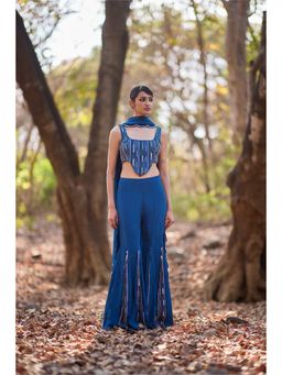 Nirmooha - Bluewook Embellished Blouse with Sharara and Dupatta (Set of 3)