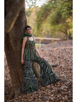 Nirmooha - Green Vanguard Embroidered Kurti with Sharara and Dupatta (Set of 3)