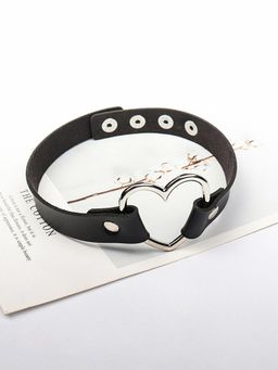 Yellow Chimes - Black Color Adjustable PU Leather Choker Necklace