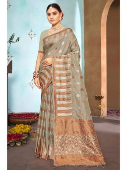 EXCLUSIVA - Grey Banarasi Saree with Unstitched Blouse