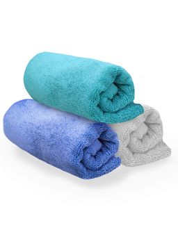 Heelium - Bamboo Hand Towel, Soft, Absorbent & Odour Free, 65x40cm, 3 Pcs, Light Grey, Teal, Iris