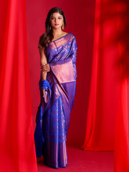 Beatitude - Blue Woven Banarasi Saree with Unstitched Blouse