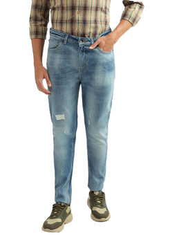 United Colors of Benetton - Men Blue Solid Carrot Fit Jeans