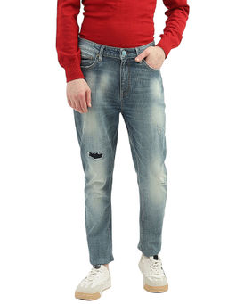 United Colors of Benetton - Men Blue Solid Carrot Fit Jeans