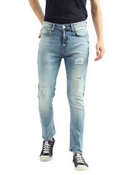 United Colors of Benetton - Men Blue Patterned Carrot Fit Jeans