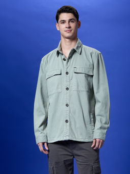 Pepe Jeans - Green Oversized Full-Sleeved Denim Shirt