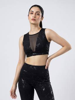Fitkin - Women's Black Printed Activewear Sports Bra