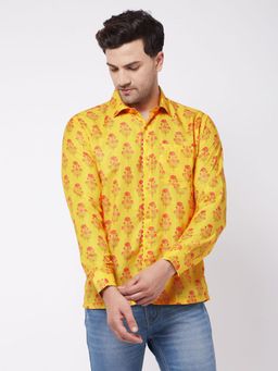 Vastramay - Mens Mustard Muslin Blend Ethnic Shirt