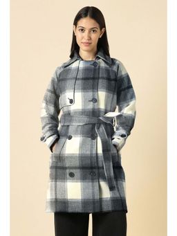 Allen Solly - Women Grey Check Casual Coat with Belt