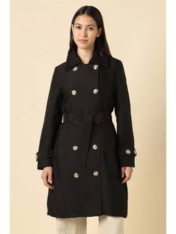 Allen Solly - Women Black Solid Casual Long Coat with Belt