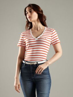 Tommy Hilfiger - Red Striped Regular Fit Cotton T-Shirt