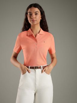 Tommy Hilfiger - Solid Regular Fit Cotton Orange Polo T-Shirt