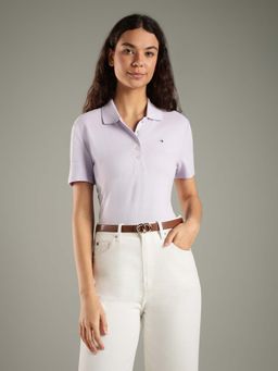 Tommy Hilfiger - Solid Regular Fit Cotton Lavender Polo T-Shirt