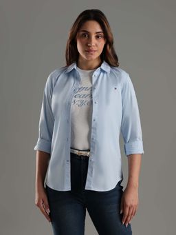 Tommy Hilfiger - Solid Regular Fit Cotton Blue Shirt