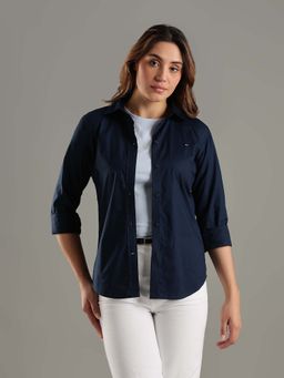 Tommy Hilfiger - Solid Regular Fit Cotton Navy Blue Shirt