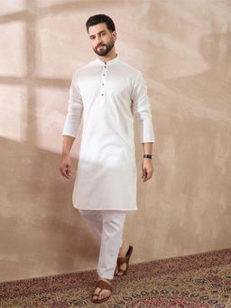 Styli Elevate - White Solid/Plain Mandarin Neck Kurta