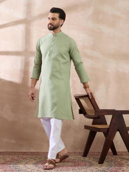 Styli - Green Textured Mandarin Neck Kurta