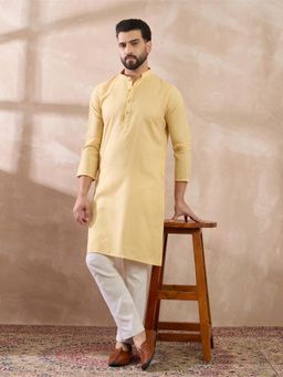 Styli - Mustard Textured Mandarin Neck Kurta