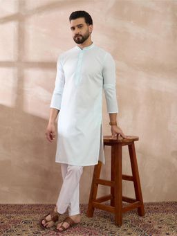 Styli - Blue Embroidered Mandarin Neck Kurta