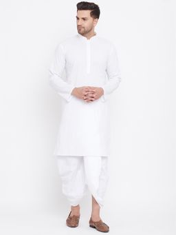 Vastramay - White Solid/Plain Mandarin Neck Kurta With Dhoti
