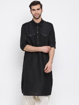 Vastramay - Black Solid/Plain Collar Neck Kurta