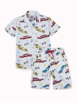 Gini & Jony - White Printed Shirt and Shorts (Set of 2)