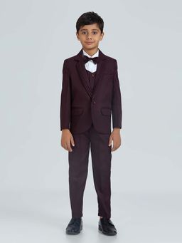 Kids Island - Wine Solid Shirt with Waistcoat, Blazer, Bow-Tie and Pant (Set of 5)