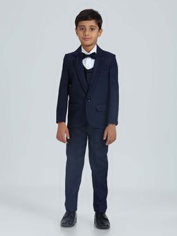 Kids Island - Navy Blue Solid Shirt with Waistcoat, Blazer, Bow-Tie and Pant (Set of 5)