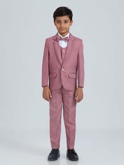 Kids Island - Mauve Solid Shirt with Waistcoat, Blazer, Bow-Tie and Pant (Set of 5)