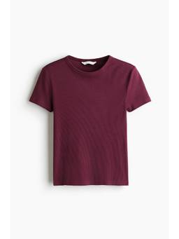 H&M - Women Red Ribbed T-Shirt