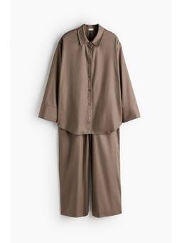 H&M - Women Brown Checked Cotton Sateen Pyjamas And Shirt
