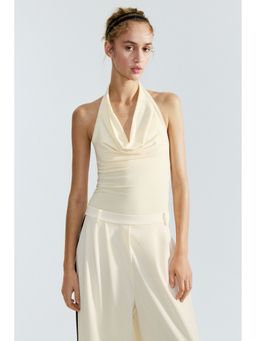 H&M - Women Cream Halter neck Thong Bodysuit