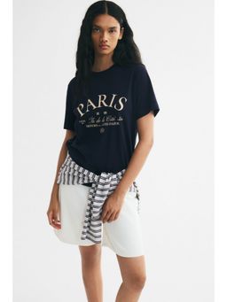 H&M - Women Blue Cotton T-Shirt