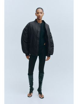 H&M - Women Black Oversized Down Bomber Jacket