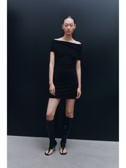 H&M - Women Black Fine-Knit Off-The-Shoulder Dress