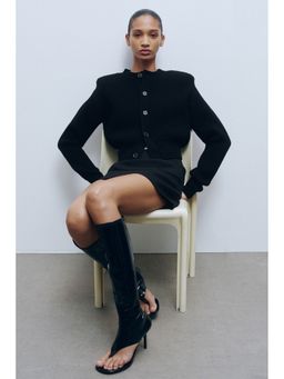 H&M - Women Black Shoulder-Pad Wool Cardigan